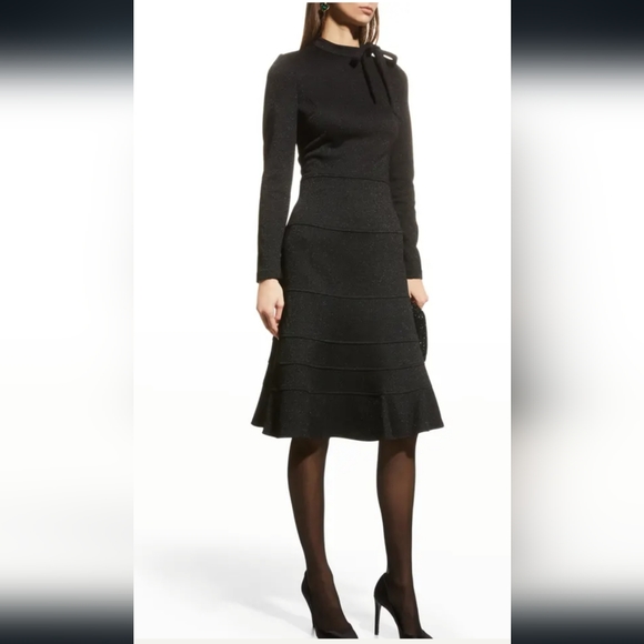 Rickie Freeman for Teri Jon Dresses & Skirts - Rickie Freeman for Teri Jon Tie-Neck Metallic Knit Flare-Hem Dress Sz 2 NWT
